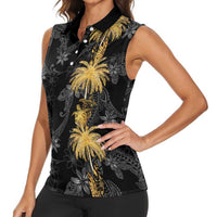 Hawaiian Honu And Surfboards Women Sleeveless Polo Shirt Gold Style - Polynesian Pride