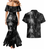 Hawaiian Honu And Surfboards Couples Matching Mermaid Dress and Hawaiian Shirt Silver Style - Polynesian Pride