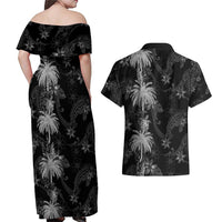 Hawaiian Honu And Surfboards Couples Matching Off Shoulder Maxi Dress and Hawaiian Shirt Silver Style - Polynesian Pride