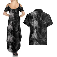 Hawaiian Honu And Surfboards Couples Matching Summer Maxi Dress and Hawaiian Shirt Silver Style - Polynesian Pride