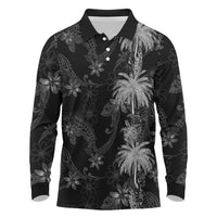Hawaiian Honu And Surfboards Long Sleeve Polo Shirt Silver Style - Polynesian Pride