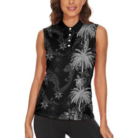 Hawaiian Honu And Surfboards Women Sleeveless Polo Shirt Silver Style - Polynesian Pride