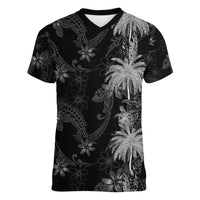 Hawaiian Honu And Surfboards Women V-Neck T-Shirt Silver Style - Polynesian Pride