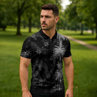 Hawaiian Honu And Surfboards Zipper Polo Shirt Silver Style - Polynesian Pride