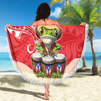 Puerto Rico Beach Blanket Coqui Frog With Polynesian Pattern - Polynesian Pride