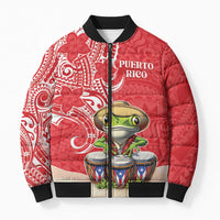 Personalized Puerto Rico Bomber Puffer Jacket Coqui Frog With Polynesian Pattern - Polynesian Pride
