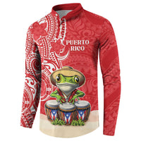 Personalized Puerto Rico Button Sweatshirt Coqui Frog With Polynesian Pattern - Polynesian Pride