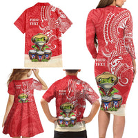 Personalized Puerto Rico Family Matching Long Sleeve Bodycon Dress and Hawaiian Shirt Coqui Frog With Polynesian Pattern - Polynesian Pride