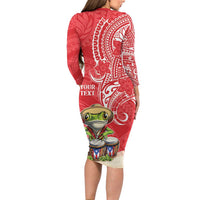 Personalized Puerto Rico Family Matching Long Sleeve Bodycon Dress and Hawaiian Shirt Coqui Frog With Polynesian Pattern - Polynesian Pride