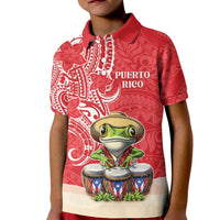 Personalized Puerto Rico Kid Polo Shirt Coqui Frog With Polynesian Pattern - Polynesian Pride