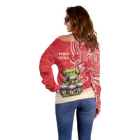 Personalized Puerto Rico Off Shoulder Sweater Coqui Frog With Polynesian Pattern - Polynesian Pride