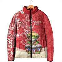 Personalized Puerto Rico Padded Jacket Coqui Frog With Polynesian Pattern - Polynesian Pride