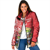 Personalized Puerto Rico Padded Jacket Coqui Frog With Polynesian Pattern - Polynesian Pride