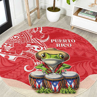 Puerto Rico Round Carpet Coqui Frog With Polynesian Pattern - Polynesian Pride