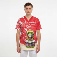 Personalized Puerto Rico Scrub Top Coqui Frog With Polynesian Pattern - Polynesian Pride