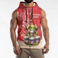 Personalized Puerto Rico Sleeveless Zip Hoodie Coqui Frog With Polynesian Pattern - Polynesian Pride