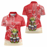 Personalized Puerto Rico Women Polo Shirt Coqui Frog With Polynesian Pattern - Polynesian Pride