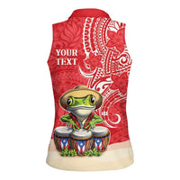 Personalized Puerto Rico Women Sleeveless Polo Shirt Coqui Frog With Polynesian Pattern - Polynesian Pride