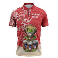 Personalized Puerto Rico Zipper Polo Shirt Coqui Frog With Polynesian Pattern - Polynesian Pride