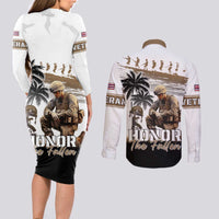 Hawaii Veterans Day Couples Matching Long Sleeve Bodycon Dress and Long Sleeve Button Shirt Honor The Fallen Flag Grunge Style LT05 - Polynesian Pride