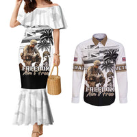 Hawaii Veterans Day Couples Matching Mermaid Dress and Long Sleeve Button Shirt Honor The Fallen Flag Grunge Style