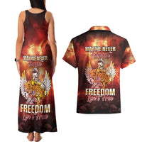 Hawaii Veterans Day Couples Matching Tank Maxi Dress and Hawaiian Shirt May We Never Forget Freedom Isn't Free LT05 - Polynesian Pride