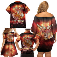 Hawaii Veterans Day Family Matching Off Shoulder Short Dress and Hawaiian Shirt May We Never Forget Freedom Isn't Free