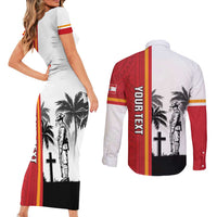 French Polynesia Armistice Day Couples Matching Short Sleeve Bodycon Dress and Long Sleeve Button Shirt Lest We Forget Flag Style