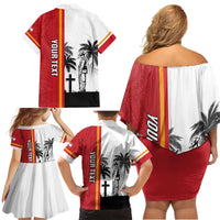 French Polynesia Armistice Day Family Matching Off Shoulder Short Dress and Hawaiian Shirt Lest We Forget Flag Style