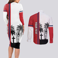 Wallis and Futuna Armistice Day Couples Matching Long Sleeve Bodycon Dress and Long Sleeve Button Shirt Lest We Forget Flag Style
