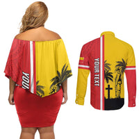Marquesas Islands Armistice Day Couples Matching Off Shoulder Short Dress and Long Sleeve Button Shirt Lest We Forget Flag Style LT05 - Polynesian Pride