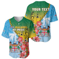Personalised Malampa Fiji Day Baseball Jersey Tribal Pattern With Tropical Flowers - Polynesian Pride