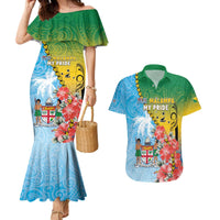 Personalised Malampa Fiji Day Couples Matching Mermaid Dress and Hawaiian Shirt Tribal Pattern With Tropical Flowers - Polynesian Pride
