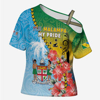 Personalised Malampa Fiji Day Cross Shoulder Shirt Tribal Pattern With Tropical Flowers - Polynesian Pride