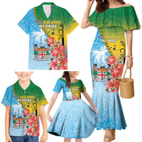 Personalised Malampa Fiji Day Family Matching Mermaid Dress and Hawaiian Shirt Tribal Pattern With Tropical Flowers - Polynesian Pride