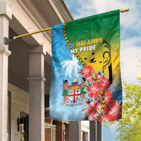 Malampa Fiji Day Garden Flag Tribal Pattern With Tropical Flowers - Polynesian Pride