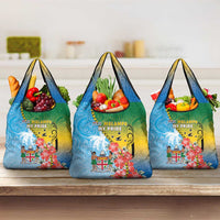 Malampa Fiji Day Grocery Bag Tribal Pattern With Tropical Flowers - Polynesian Pride