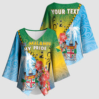 Personalised Malampa Fiji Day Kimono Sleeve Blouse Tribal Pattern With Tropical Flowers - Polynesian Pride