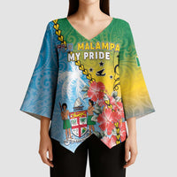 Personalised Malampa Fiji Day Kimono Sleeve Blouse Tribal Pattern With Tropical Flowers - Polynesian Pride