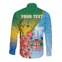 Personalised Malampa Fiji Day Long Sleeve Button Shirt Tribal Pattern With Tropical Flowers - Polynesian Pride