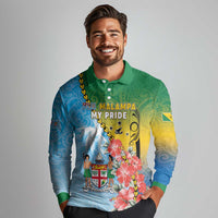 Personalised Malampa Fiji Day Long Sleeve Polo Shirt Tribal Pattern With Tropical Flowers LT05 - Polynesian Pride