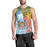 Personalised Malampa Fiji Day Men Tank Top Tribal Pattern With Tropical Flowers - Polynesian Pride