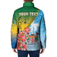Personalised Malampa Fiji Day Padded Jacket Tribal Pattern With Tropical Flowers - Polynesian Pride