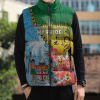 Personalised Malampa Fiji Day Sleeveless Puffer Jacket Tribal Pattern With Tropical Flowers - Polynesian Pride