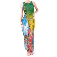 Personalised Malampa Fiji Day Tank Maxi Dress Tribal Pattern With Tropical Flowers - Polynesian Pride