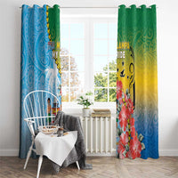 Malampa Fiji Day Window Curtain Tribal Pattern With Tropical Flowers - Polynesian Pride