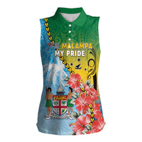 Personalised Malampa Fiji Day Women Sleeveless Polo Shirt Tribal Pattern With Tropical Flowers - Polynesian Pride