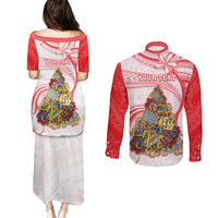 Personalized Happy Boxing Day Couples Matching Puletasi Dress and Long Sleeve Button Shirts Polynesian Gift Boxes Christmas Tree LT05 - Polynesian Pride