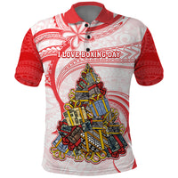 Personalized Happy Boxing Day Polo Shirt Polynesian Gift Boxes Christmas Tree LT05 Red - Polynesian Pride