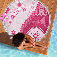 Bula Fiji Beach Blanket Pink Plumeria Masi Tapa Pattern LT05 - Polynesian Pride
